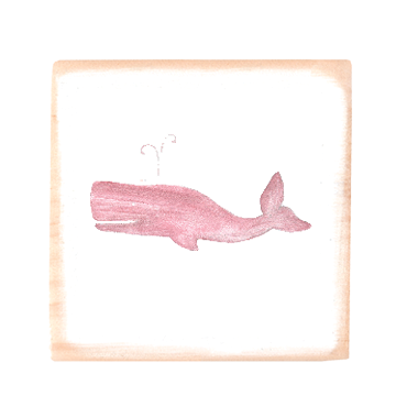 pink whale square wood block