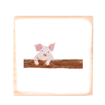 piglet square wood block