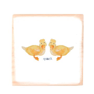 chicks quack square wood block
