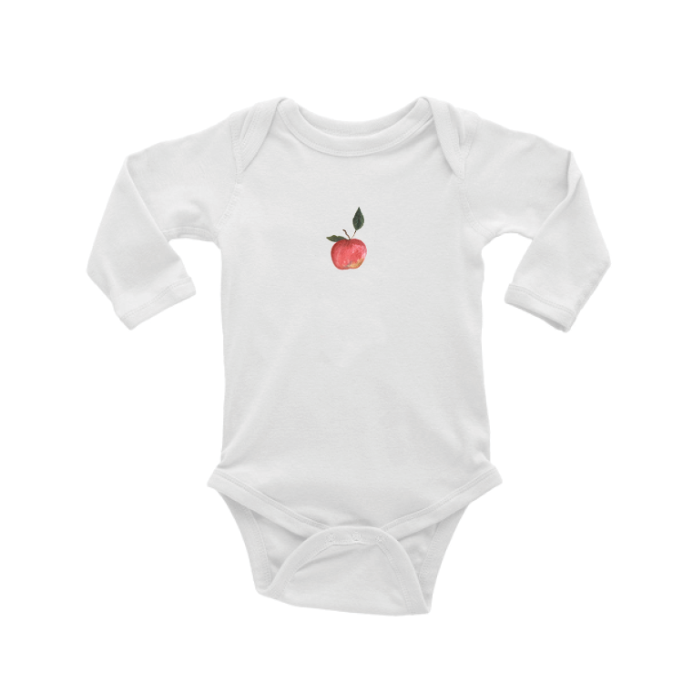 apple with leaf baby snap up long sleeve