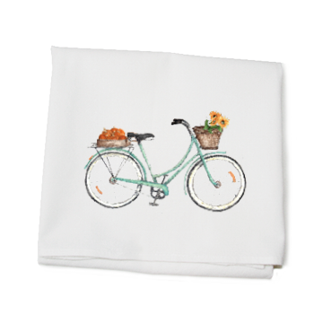 bike with pumpkins and sunflowers flour sack towel