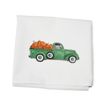 truck with pumpkins flour sack towel