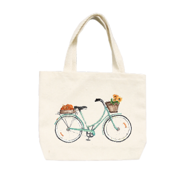 bike with pumpkins and sunflowers small tote