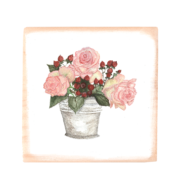 roses in bucket square wood block