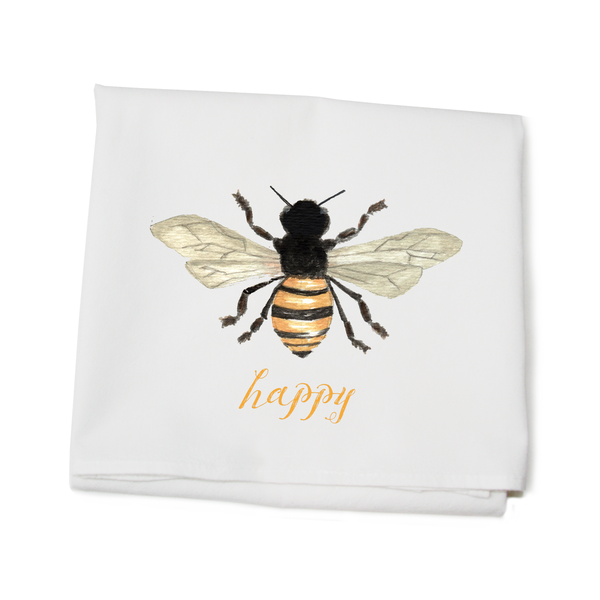 bee happy italics flour sack towel