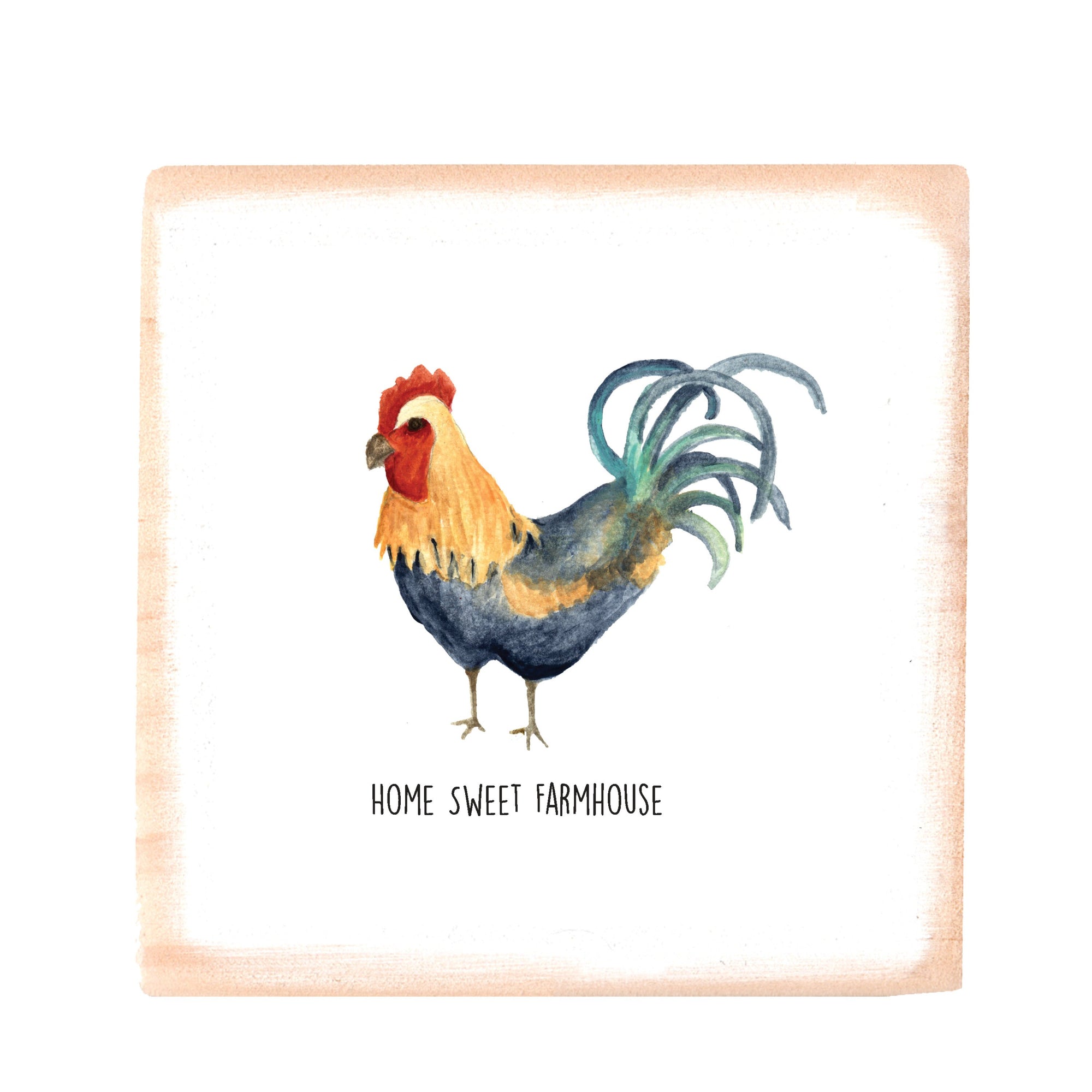 rooster farmhouse square wood block