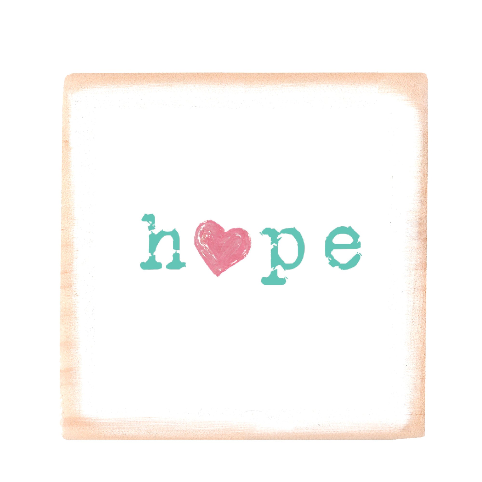 hope with heart square wood block