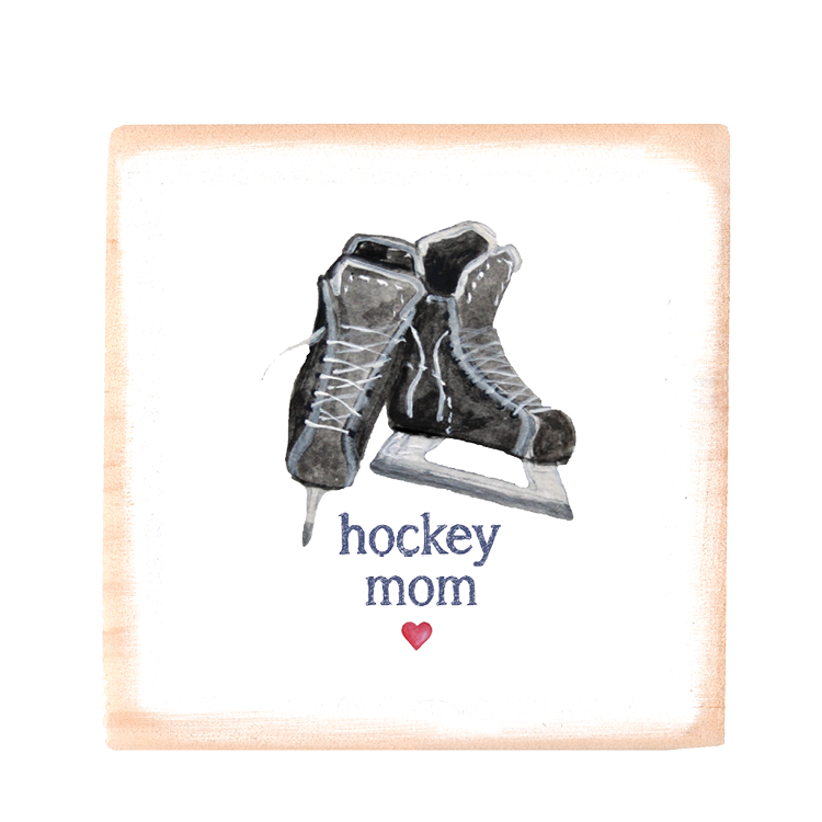 hockey mom square wood block