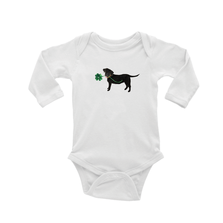 lab with shamrock baby snap up long sleeve