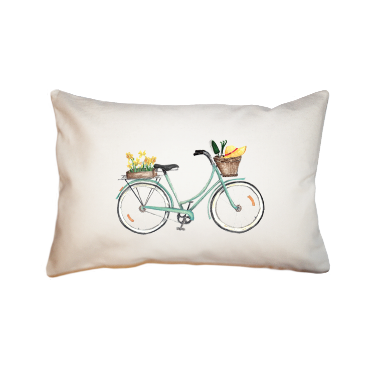 seafoam bike with daffodils on back large rectangle pillow