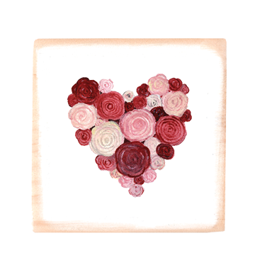 rose heart wreath square wood block