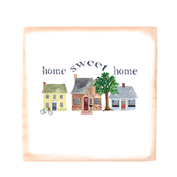 spring home sweet home square wood block