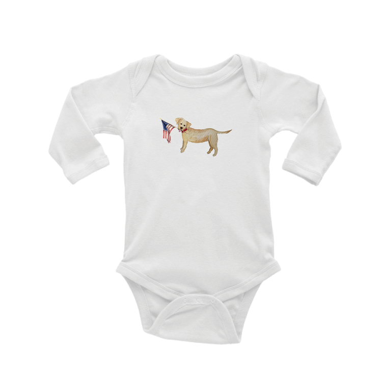 yellow lab with flag baby snap up long sleeve