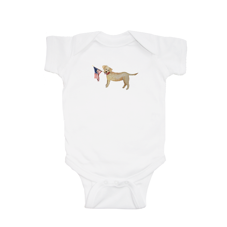 yellow lab with flag baby snap up short sleeve