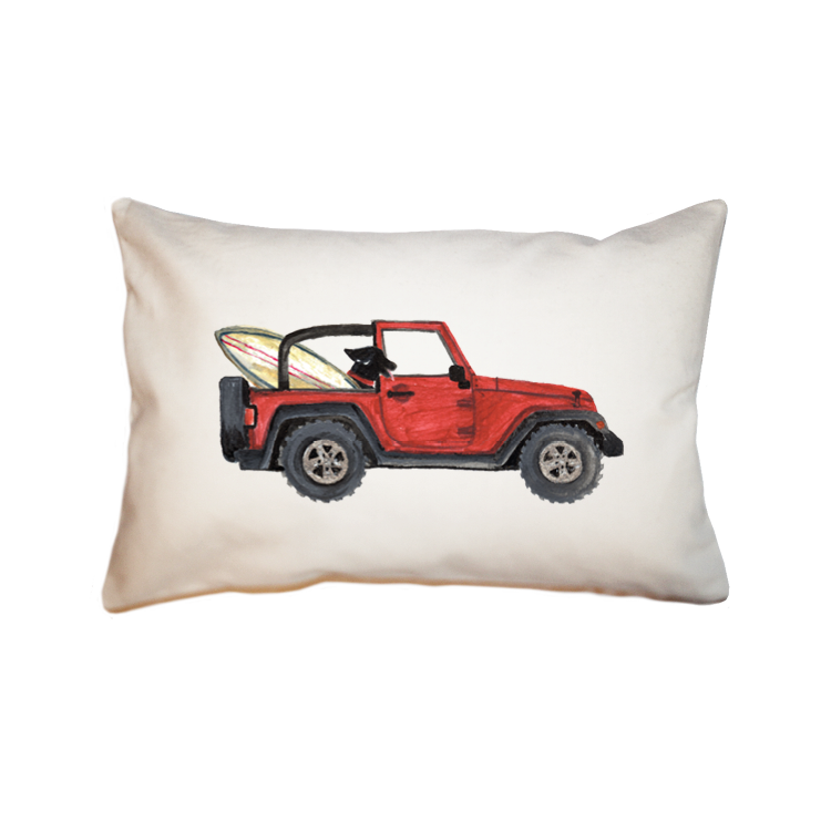 lab in red jeep + board large rectangle pillow