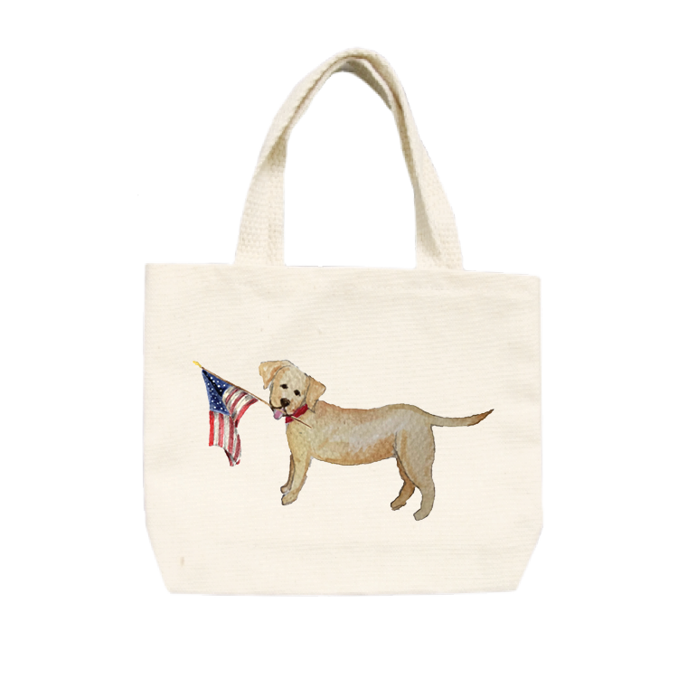 yellow lab with flag small tote
