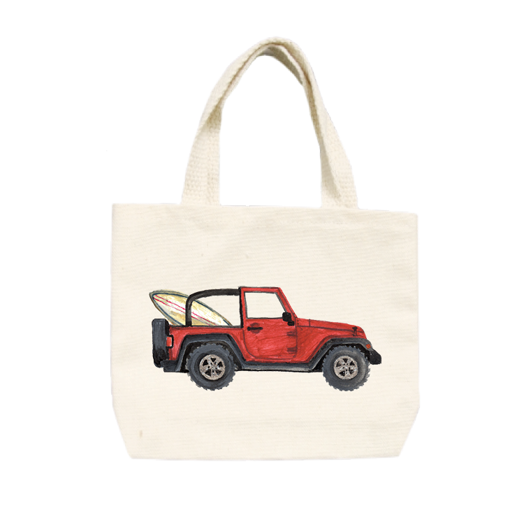 red jeep + surfboard small tote