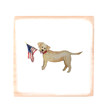 yellow lab with flag square wood block