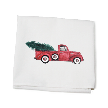 red truck + tree flour sack towel