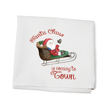 santa claus coming to town flour sack towel