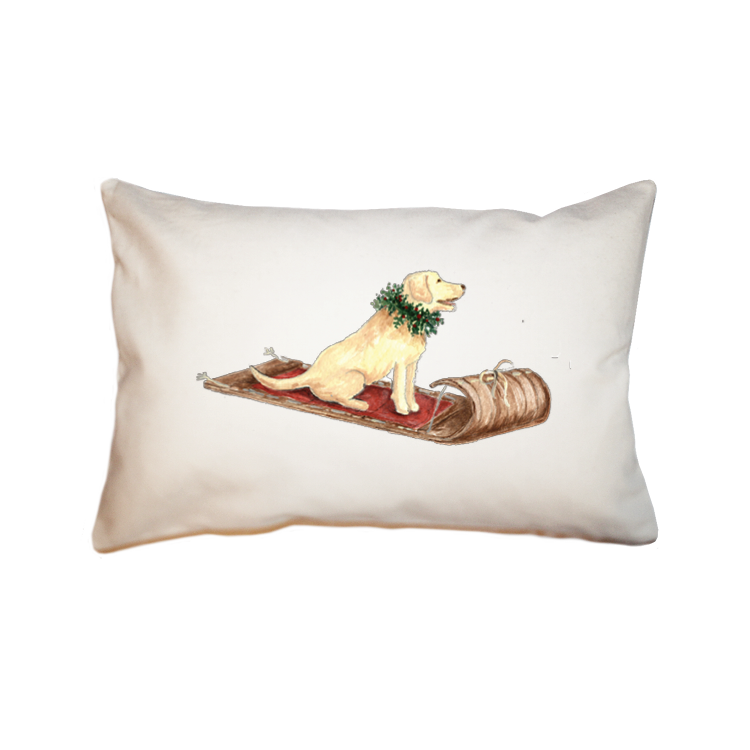 yellow lab on sled large rectangle pillow