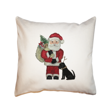 santa with sack and lab square pillow