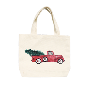 red truck + tree small tote