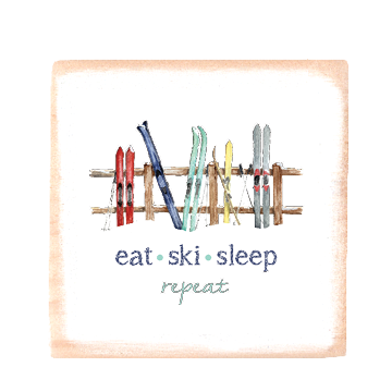 eat ski sleep square wood block