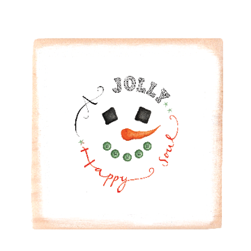 jolly snowman square wood block