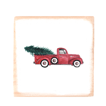 red truck + tree square wood block